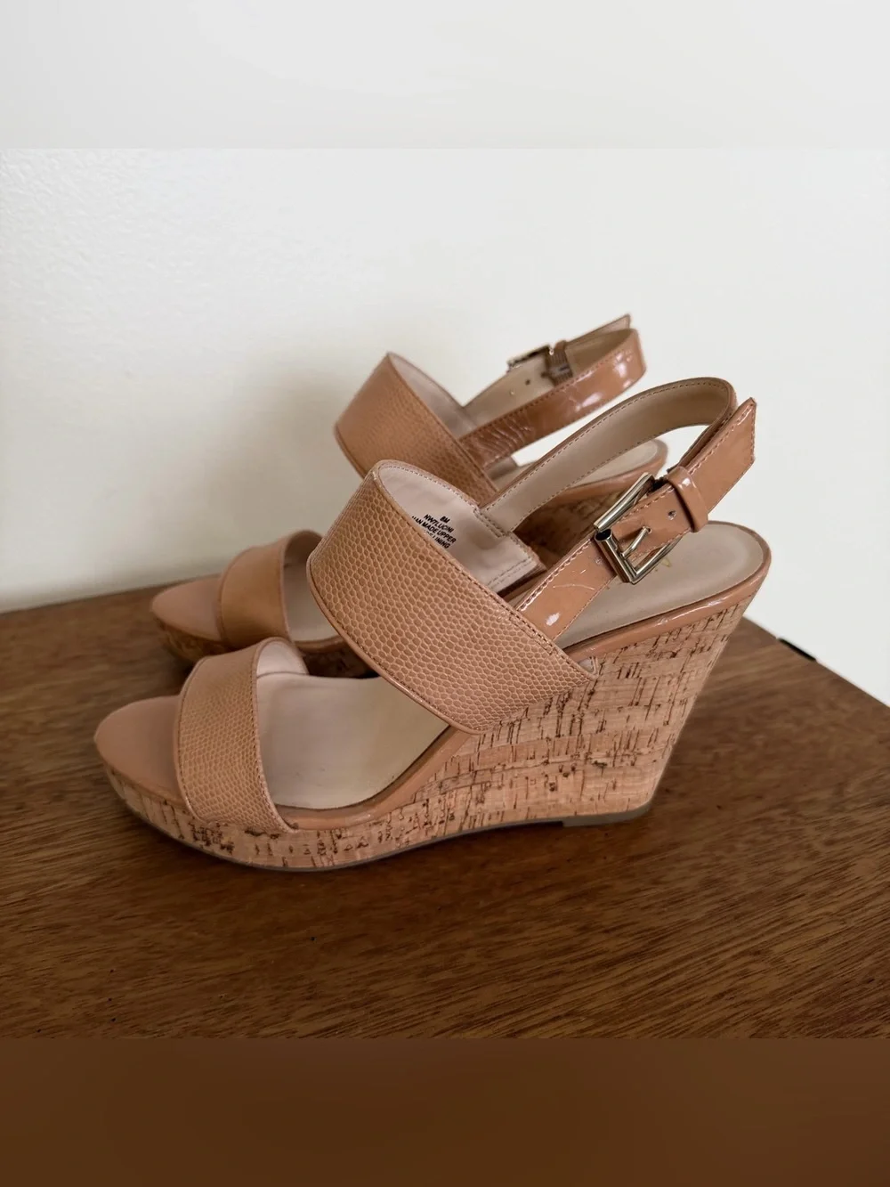 Nine West cork-wrapped platform and adjustable ankle strap